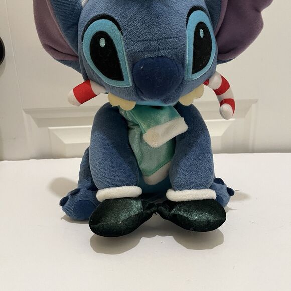 Disney Store 13” Stitch Holiday Plush Mittens Candy Cane Santa Hat Stuffed Toy - Picture 2 of 8